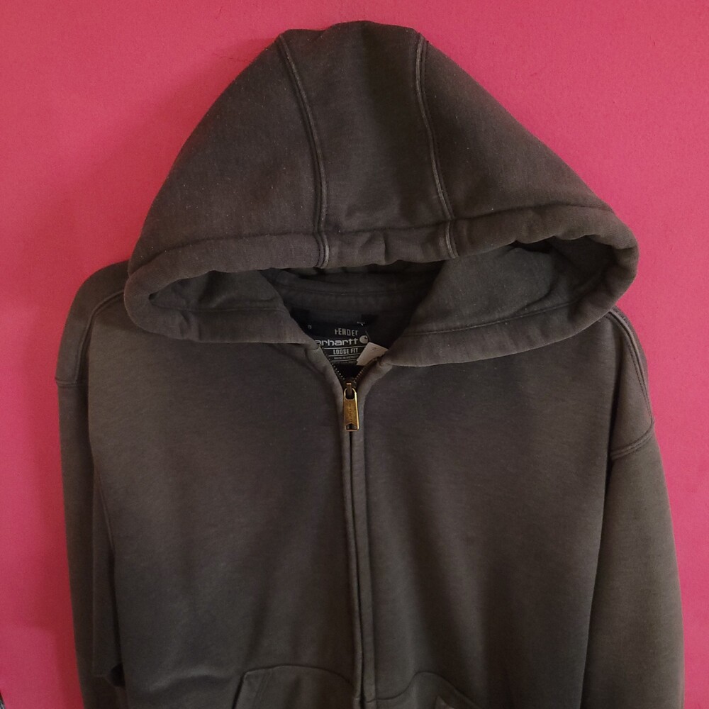 Carhartt XL Hooded Sweatshirt rain defender loose fit work wear grunge Full Zip - Picture 4 of 6